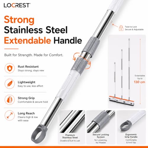 Image of Milton Bathroom Cleaning Brush with Long Handle & Built-in Liquid Dispenser, 2-in-1 Floor Scrub Brush with Wiper, Extendable Stainless Steel Tile Cleaning Brush for Bathroom, Kitchen, Glass & Balcony