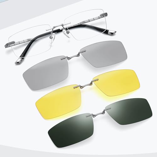 Image of FONEX Pure Titanium Glasses Frame Men Square Magnet Clip On Eyeglasses with Polarized Lens