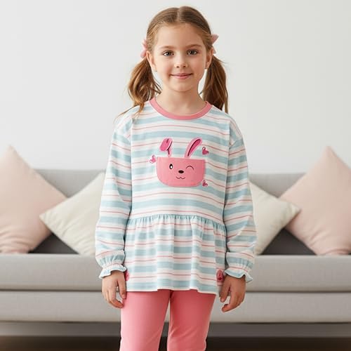 Image of UMELOK Girls Clothing Set 2 Pcs Long Sleeve Ruffle Print Top and Leggings Fall Outfit Size 4-7 Years