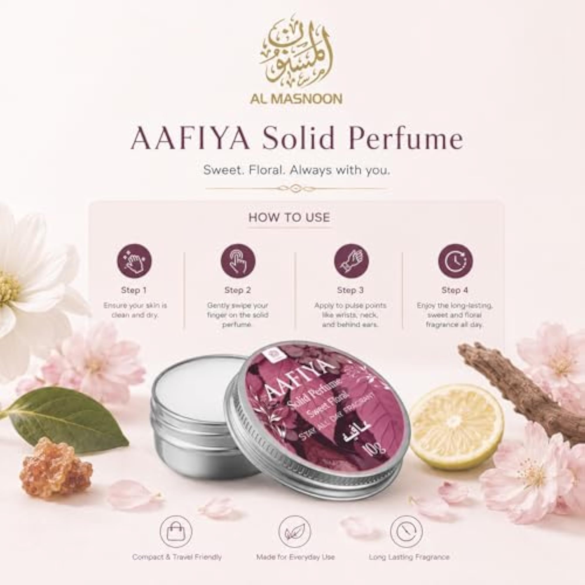 Aafiya Solid Perfume 10g - Arabic Sweet Floral Fragrance