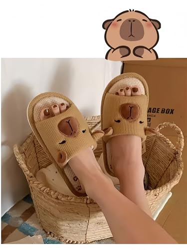 Cute Capibara Linen and Cotton Memory Foam Sole Summer Autumn Slippers, Open Toe Anti-silp House Slippers4