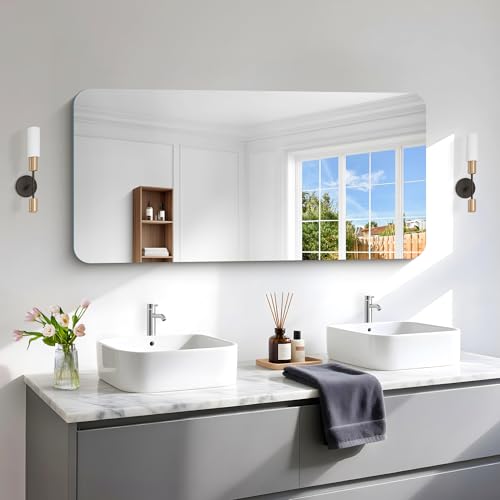 NIMURY Rechteckig Wandspiegel, 60x120 cm Rahmenlos Badezimmerspiegel mit Abgerundeten Ecken,Spiegel Rechteckig für Badezimmer, Schlafzimmer, Wohnzimmer, Hängt Horizontal oder Vertikal