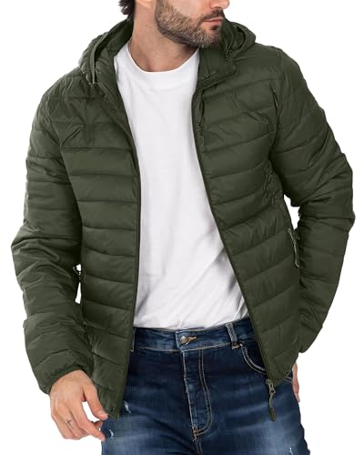 Image of Polu Men's Puffer Jacket with Hood Lightweight Windproof Water-Resistant Winter Down Jacket For Outdoor Hiking Camping