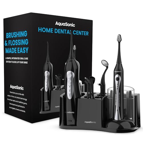 AquaSonic Home Dental Center Brosse à dents électrique rechargeable et hydropulseur intelligent – Système complet de soins bucco-dentaires familiaux –...