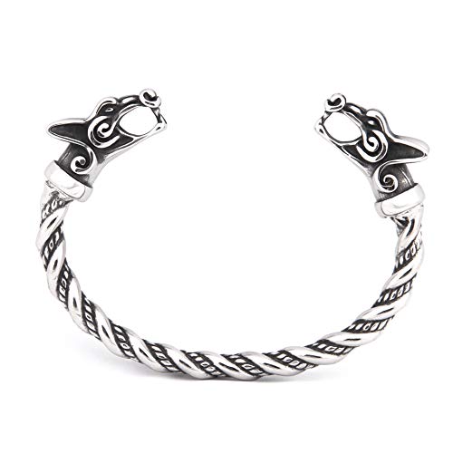 Image of BAVIPOWER Viking Double Wolf ScandinavianStainless Steel Bracelet