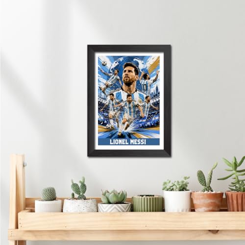 Image of TenorArts Lionel Messi Argentina Poster Worldcup Themed Laminated Photo Frame Painting with Matt Finish Black Texture (12 inches x 9inches)