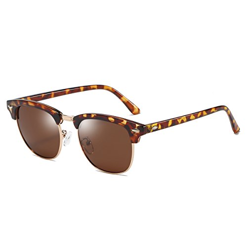 Rocf Rossini Gafas de Sol Mujer Polarizadas Medio Marco Classic Horn Rimmed Gafas para Hombres Vintage Conducción CAT.3 Protección UV400 (Tortuga/Marrón) Cover