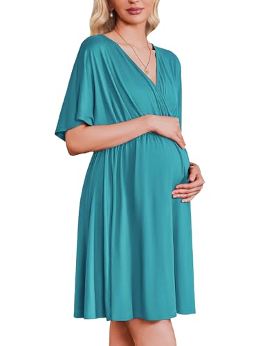 Image of Ekouaer 3 in 1 Labor and Delivery Gown for Hospital Short Sleeve Maternity Nursing Dress Nightgown Postpartum Sleepwear
