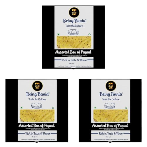 Image of Being Bania Assorted Box Of Papad,430G | 5 Flavors In One Box | 25 Pieces |Dal Papadam (Pack of 3)