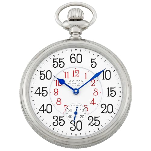 Gotham Men's Stainless Steel Mechanical Hand Wind Railway Classic Nostalgia Series Pocket Watch # GWC14124S