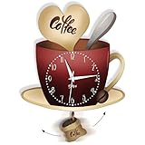 DEKORI – Orologio da Parete Moderno per Cucina in Legno con Pendolo, Design Tema Caffè, Silenzioso, Made in Italy.