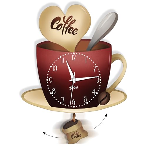 DEKORI – Orologio da Parete Moderno per Cucina in Legno con Pendolo, Design Tema Caffè, Silenzioso, Made in Italy, 30×41 cm