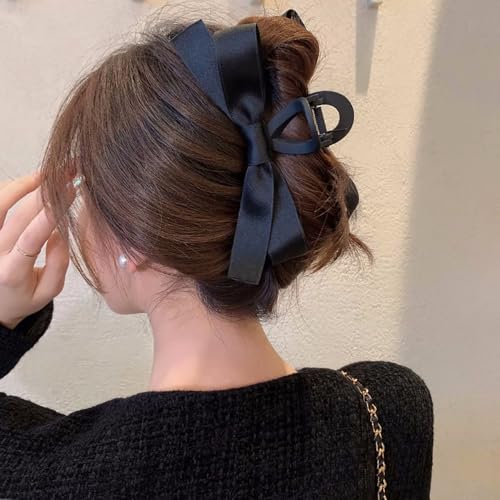 1PC Black Hair Clip Black Satin Bow Hair Claw Elegant Bow Hair...