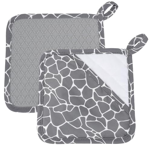 Pot Holders for Kitchen 2 Pack Heat Resistant Hot Pads for Kitchen Counter Decor Silicone Non-Slip Hot Pads with Soft Cotton Lining Pot Holder Trivets for Kitchens Oven Cooking Baking Pans,Gray Stripe