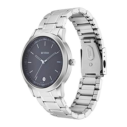 Image of Titan Minimalist Quartz Analog With Date Anthracite Dial Silver Metal Strap Watch for Men - NP1806SM02