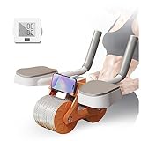  Appareil Musculation Abdominaux, Roulette Abdominaux Avec CoudièRes Et GenouillèRes Abdos Musculation Appareil Avec Support De TéLéPhone Et Minuterie, Kit Musculation Maison,Orange