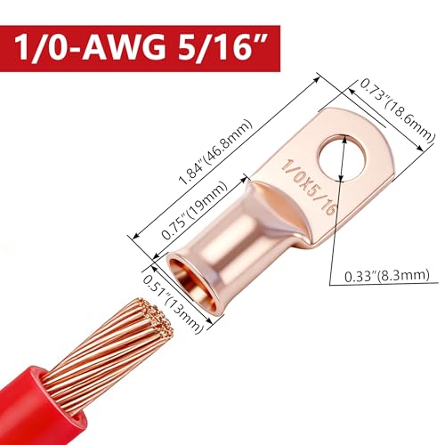 Terminales de batería 1/0 AWG M8 de cobre resistente para cables de calibre 1/0 3