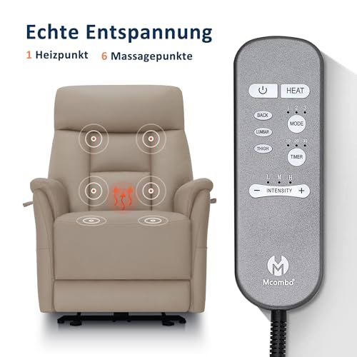 M MCombo Fernsehsessel Elektrisch Verstellbar, Relaxsessel mit Liegefunktion, Massagesessel 3 cm Wandnah, TV Sessel für Enge Räume, USB & Lendenkissen, Wohnzimmer, 7063 (Beigebraun) – Bild 6