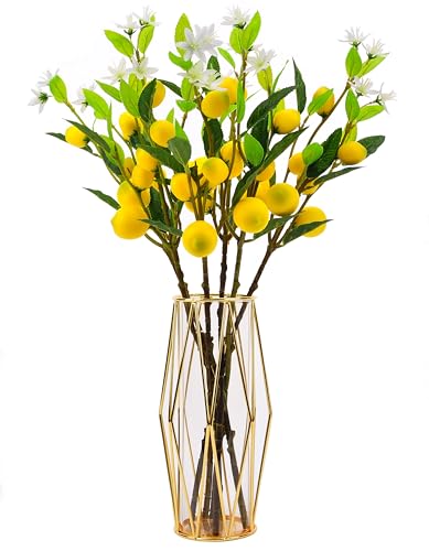 HUASHENGJS 5-Piece Artificial Lemon Tree Branches Set - Lifelike Fake
