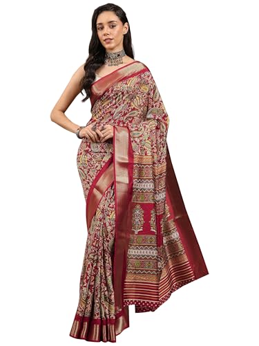 Image of Libas Printed Silk Blend Saree for Women With Unstitched Blouse Piece | Traditional Saree for Festive & Wedding