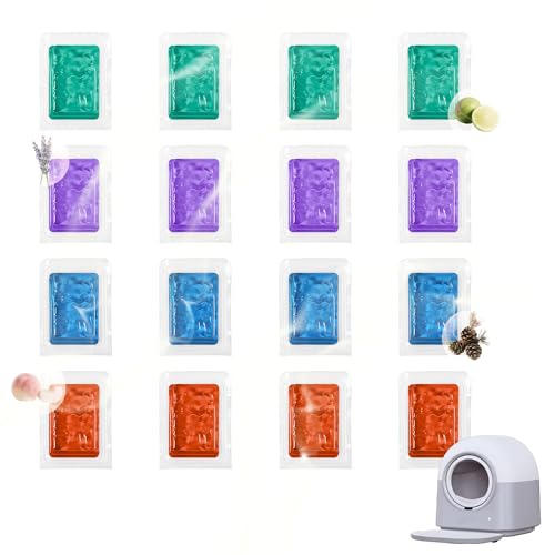 16 Pack Cat Litter Box Deodorizer Gel Compatible with Self-Cleaning Litter Box Pet Odor Eliminator with 4 Long-Lasting Scents Safe for Cats and Home Freshness
