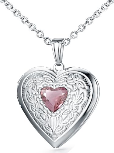Hutou Locket Necklace That Holds Pictures Birthstone Lockets for Women Photo Locket 6
