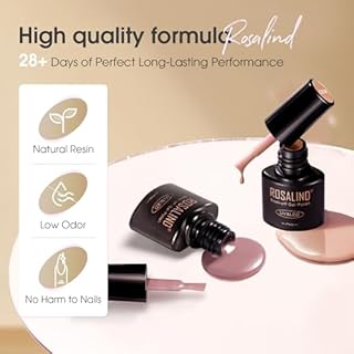 ROSALIND Kit Semipermanente Unghie con UV LED Lampada, 8+2 Pezzi Smalto Semipermanente Unghie Bianco Nude Marrone, Kit Per Unghie Soak Off Manicure Regalo per Principianti