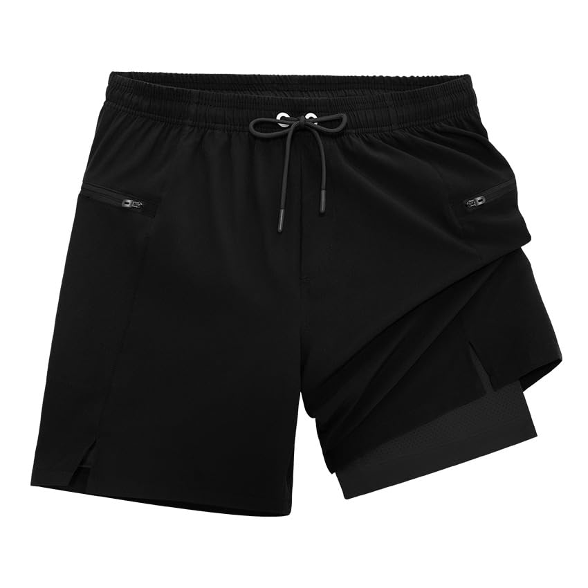 Mens Running Shorts 2 in 1 Gym Workout Shorts 7 inch Quick Dry Athletic Short with Liner Zip