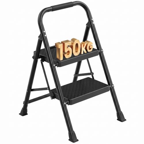 Songmics 2-Step Ladder, Wide Anti-Slip Pedals Step Stool, 150 kg Load