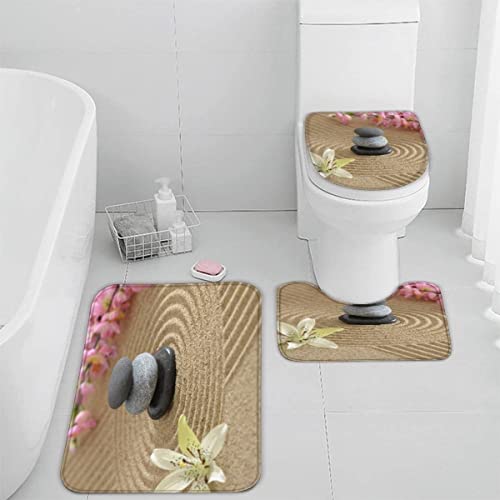 Badematten Set 3 teilig 50x80 Zen 3D Badezimmerteppich Set WC Vorleger Set rutschfeste Badematte...