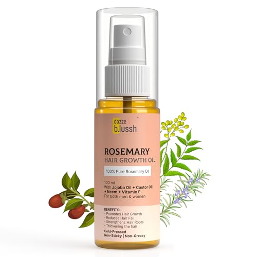 Image of Dazze & Blussh Organic Rosemary Hair Oil - Controls Hair Fall, Promotes Hair Growth, Reduces Hair Fall - Rosemary Oil, Neem oil, Jojoba & Castor Oil - 100ml