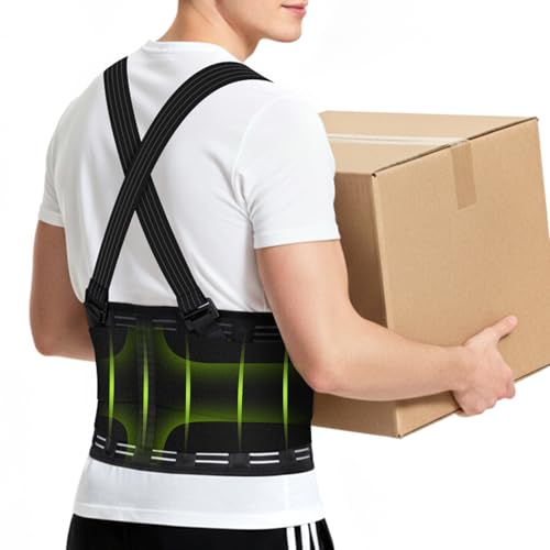 FHOCSLO Work Back Brace for Lower Back Pain with Suspenders, Adjustable Lumbar Back Support Belt for Men & Women-Heavy Lifting, Safety Protection, Sciatica Relief