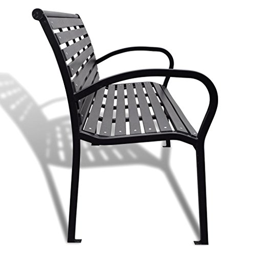 Festnight 3-Seater Outdoor Patio Garden Bench Porch Chair Seat with Steel Frame Solid Construction 49" x 24" x 32" - Thumbnail 4