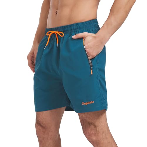 Ougelebo Badehose Herren Badeshorts Herren Kurz Schnelltrocknend Männer Schwimmhose Schwimmshort mit Reißverschluss Swim...