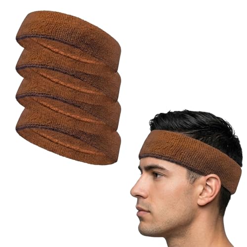COUVER Terry Cloth Sports Headband 4 Pack, Taupe, One Size