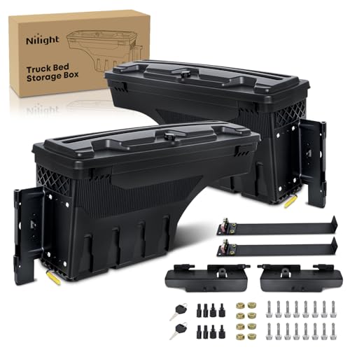 Nilight Truck Bed Tool Box Driver Side & Passenger Side Truck Tool Box Fit for Toyota Tundra 2007-2021 ABS Swing Case Truck Bed Storage Box with Lockable Lid Waterproof Wheel Well Toolbox Black