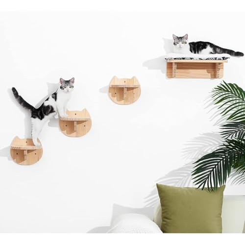 Vlfn猫 壁取り付け棚 ステップ - 猫 壁 止まり木 家具 遊び 階段 クライマー 吊り下げホルダー ソフトカーペット 猫 休憩 省スペース