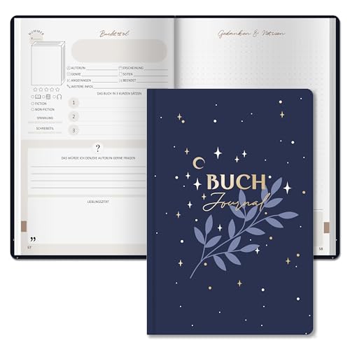 BIROYAL Buchclub, Das Lesetagebuch & Book Journal SAPHIR, Hardcover DIN A5 Tagebuch für Erwachsene