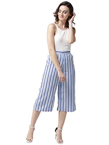 Image of Style Quotient Women Blue & White Loose Fit Striped Culottes-Blue
