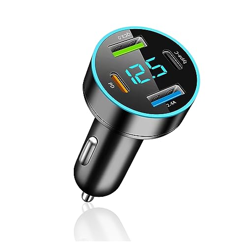 4-Port USB Car Charger,Car Charger Adapter with Blue LED,PD+QC3.0+Type C Ports Car Charger Adapter for Car Truck SUV Compatible with iPhone/Android (QC3.0+PD+2.4A+Type-C)