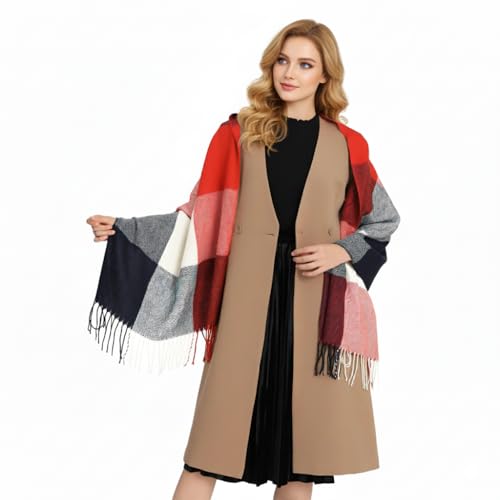 Good Nite Schal Damen Herren Winter Herbst Schals & TüCher Für Kuschelig Flauschig Festlich Großer Karo Warm Weich Scarf Nüchtern und Stilvoll(Rot,200x60cm)