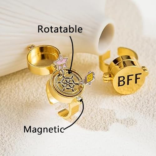 2Pcs Upgraded Best Friends Forever BFF Rings, New Fun Buckle and Bettle Rotating Bearings Rings, Cartoon Anime Aesthetic Friendship Jewelry Gifts2