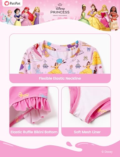 Image of Disney Frozen Elsa Stitch Marvel Toddler Girl Two Piece Long Sleeve UPF50+ Swimsuit Rashguard Sets Bathing Suit