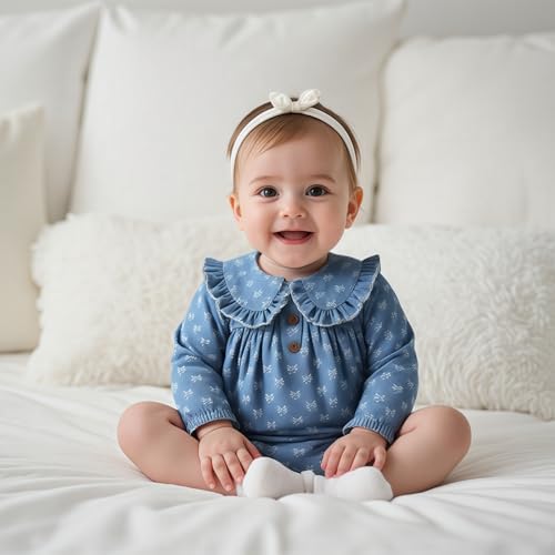 Douhoow Baby Girl Sweatshirt Romper Infant Baby Dress Romper Long Sleeve Button Bodysuit Fall Winter Festival Outfits3