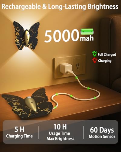 Image of Eneru Motion Sensor Wall Sconce Set of 2, Rechargeable Wall Lights, Indoor