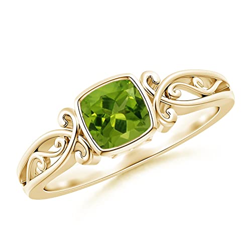 Angara Natural Peridot Solitaire Ring for Women | Cushion-Cut Peridot Solitaire Ring in 14K Solid Gold | August Birthday, Anniversary, Gemstone Jewellery Gift