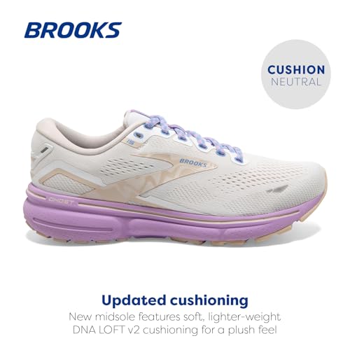 Brooks Brooks Women's Ghost 15 Neutral Running Shoe - White/Parchment/Lavendula - 5 Medium