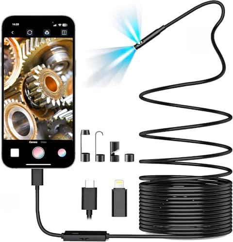 Endoscope Camera with Light, Dual-Lens 1920P HD Borescope with 8 Adjustable LED Lights, IP67 Waterproof Boroscope Inspection Tools, 16.4ft Semi-Rigid Snake Camera for iOS & Android
