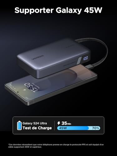 UGREEN Nexode 67W Batterie Externe 20000mAh Câble USB C Intégré Power Bank Portable Charge Rapide 2 Ports PD Écran LED Compatible avec POCO F5 F4 GT X6 X5 Pro iPhone 17 16 15 14 13 Galaxy S25 S24 S23 – Image 4