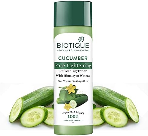 Biotique Cucumber Pore Tightening Toner| Ayurvedic and Organically Pure| Maintains Skin’s Natural pH |100% Botanical Extracts| Suitable for Normal & Oily Skin Types| 120mL